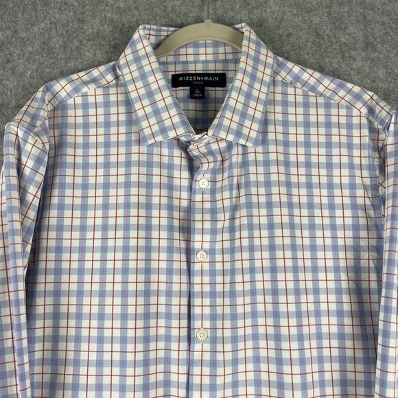 Mizzen Main Leeward Shirt Mens XL Plaid Trim Fit Button Up Performance Career - Picture 2 of 13
